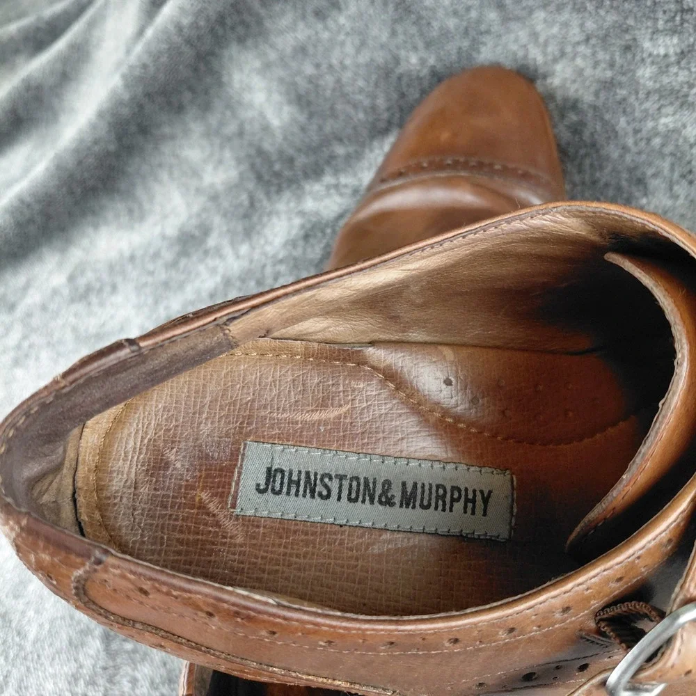 Johnston & Murphy Mens Brown Leather Double Monk Strap Brogue Shoes 11.5M‎